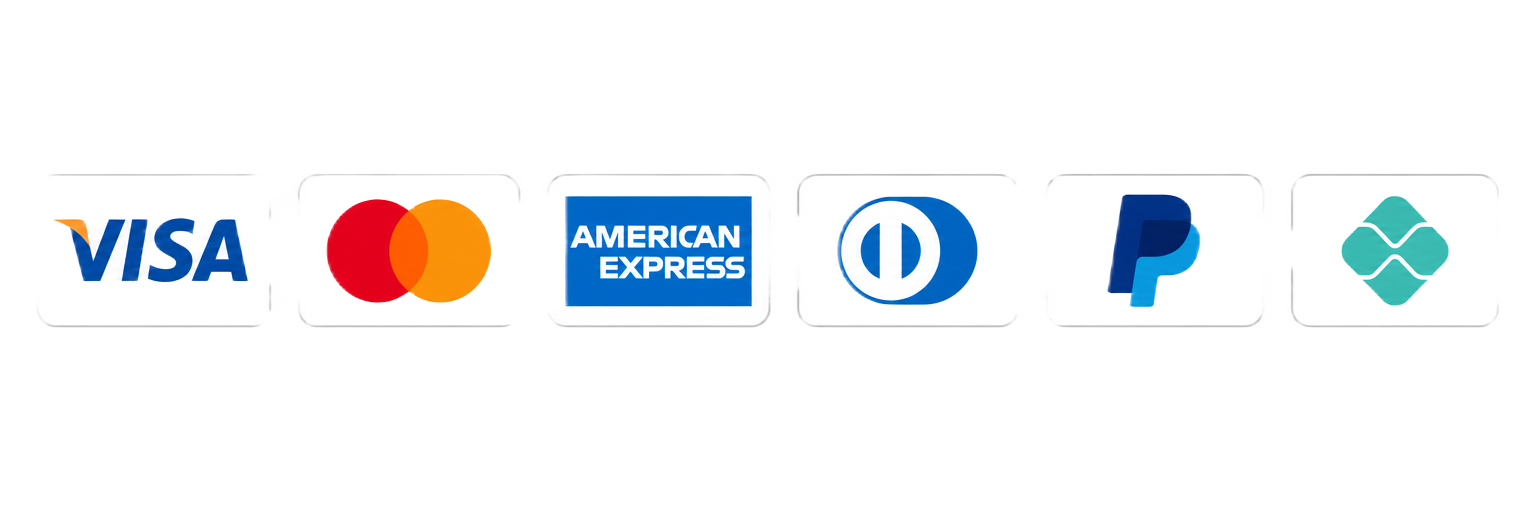 Métodos de pago aceptados: Visa, Mastercard, American Express, Diners Club, PayPal y PIX